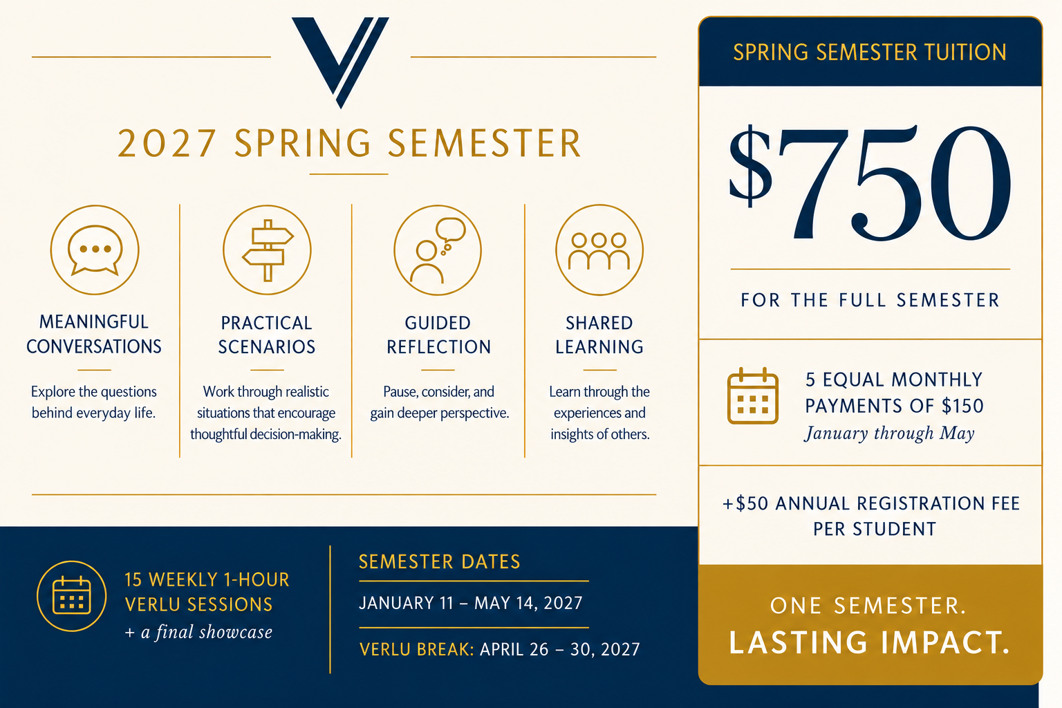 Verlu Spring 2027 semester course and tuition details